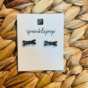 Sparklepop Tiny Bow Stud Earrings,‎ Black & Gold
